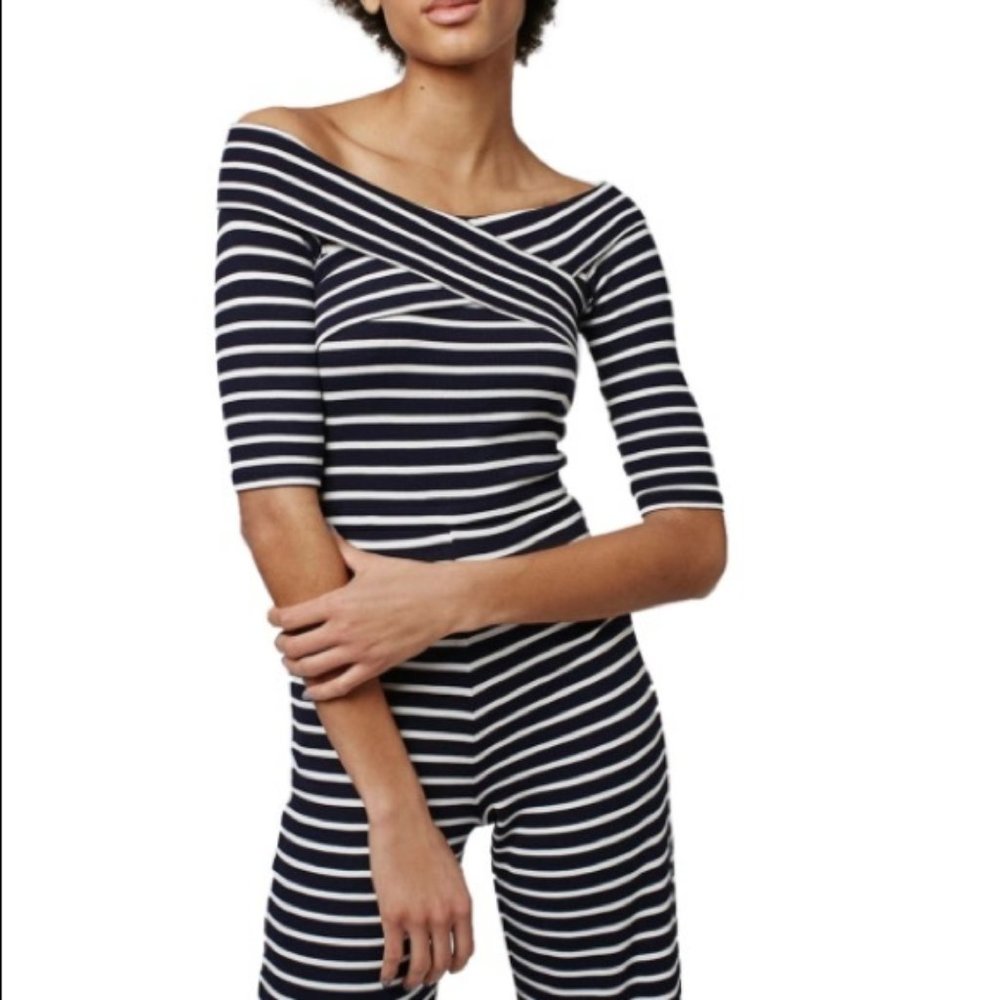 Off The Shoulder Stripe Jumpsuit